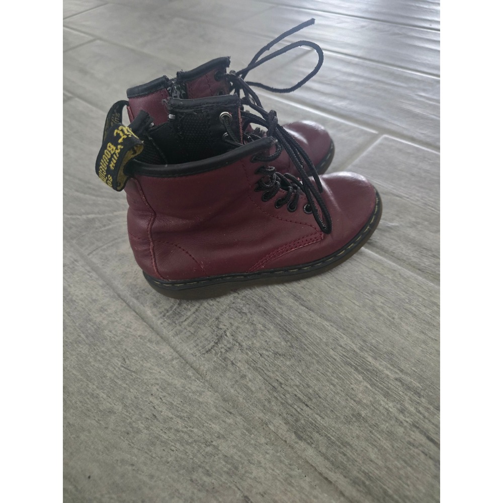 Dr. Martens Delaney Cherry Red Leather Lace Up Side Zip Combat Boots Kids US 11 - Picture 2 of 9